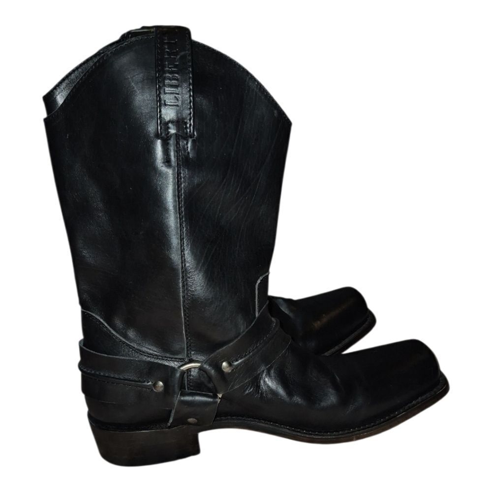 Liberty Black Men's James Distressed Leather Harness Moto Biker Boots 10